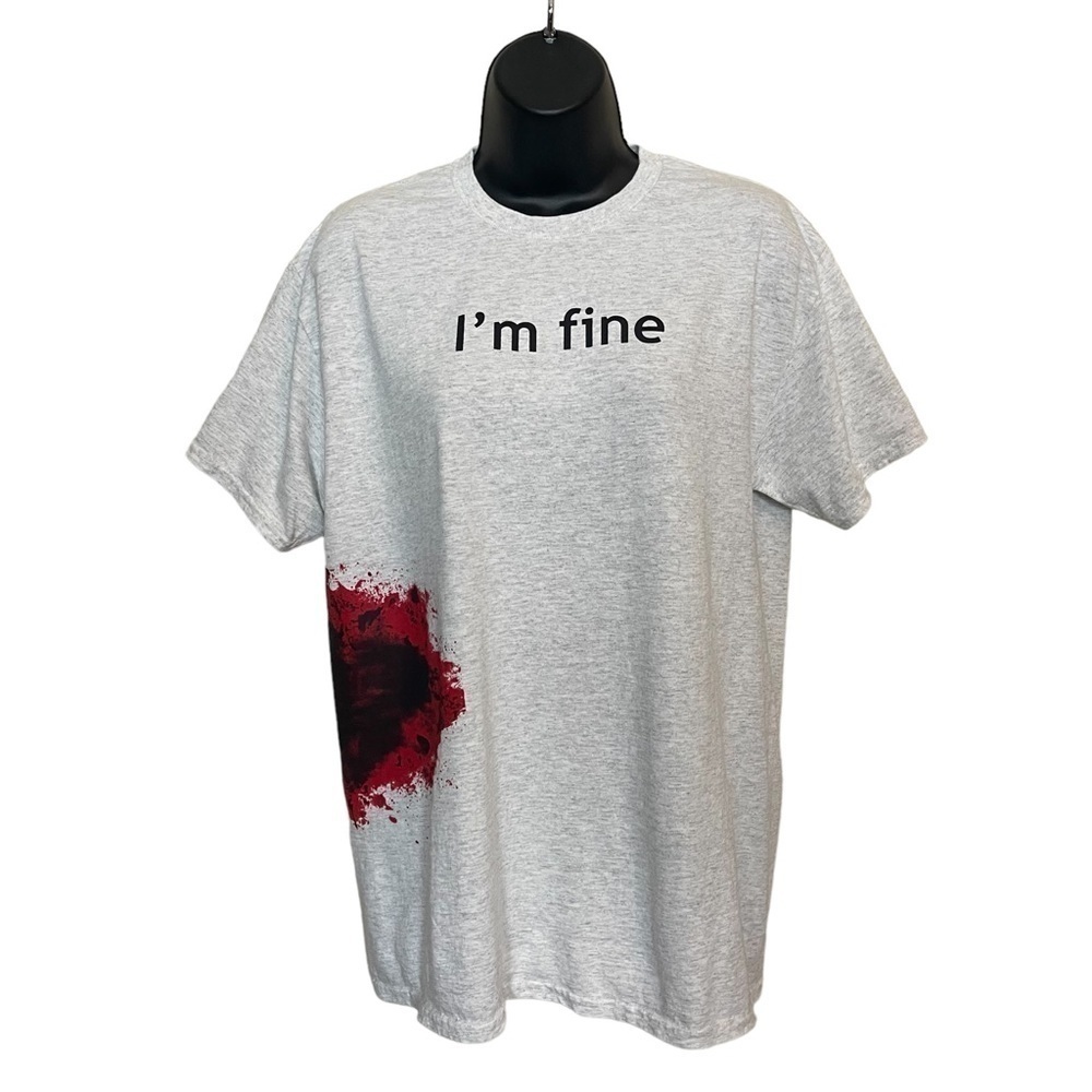Euc Funny novelty “I’m fine” t-shirt, Halloween, costume, horror, size medium.